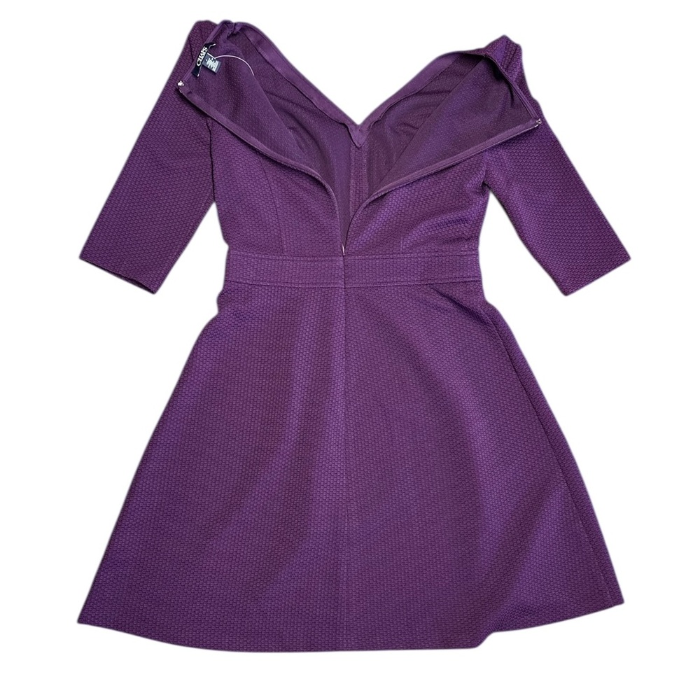 Chaps Women’s Purple Fit & Flare Textured 3/4 Sleeve V-Neck Party Dress Sz 6 NWT - Picture 7 of 11